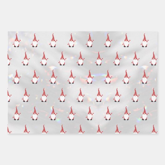 Schattige Santa Gnome Pattern Sparkly White Silver Inpakpapier Vel (Voorkant)