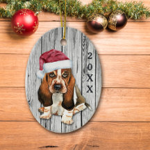 Schattige Santa Hat Basset Hound Puppy Ceramic Orn
