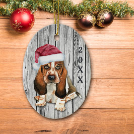 Schattige Santa Hat Basset Hound Puppy Ceramic Orn Keramisch Ornament