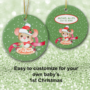 Schattige Santa Hat Mouse, eerste kerstBaby Keramisch Ornament