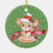 Schattige Santa Hat Mouse, eerste kerstBaby Keramisch Ornament (Voorkant)