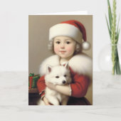 Schattige  Santa Meisje Met Amerikaanse Eskimo Bedankkaart (Voorkant)