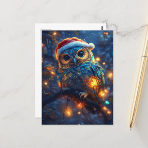 Schattige Santa Owl en verlichting Briefkaart