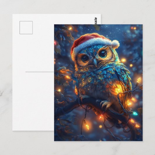 Schattige Santa Owl en verlichting Briefkaart (Voorkant / Achterkant)