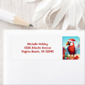 Schattige Santa Parrot Tropical Beach Kerstadres Etiket (Insitu)