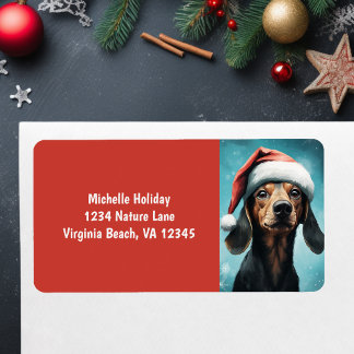 Schattige Santa Puppy Dog Dachshund Kerstadres Etiket