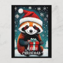 Schattige Santa Red Panda Sneeuwwitje Winter Kerst