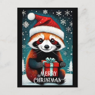 Schattige Santa Red Panda Sneeuwwitje Winter Kerst Briefkaart