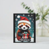 Schattige Santa Red Panda Sneeuwwitje Winter Kerst Briefkaart (Staand voorkant)