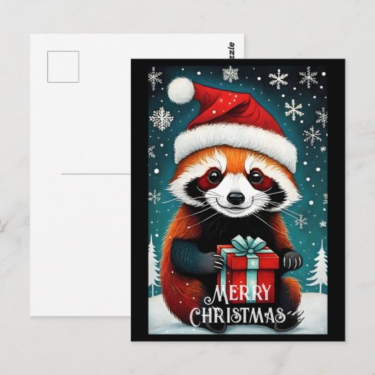 Schattige Santa Red Panda Sneeuwwitje Winter Kerst Briefkaart (Voorkant / Achterkant)