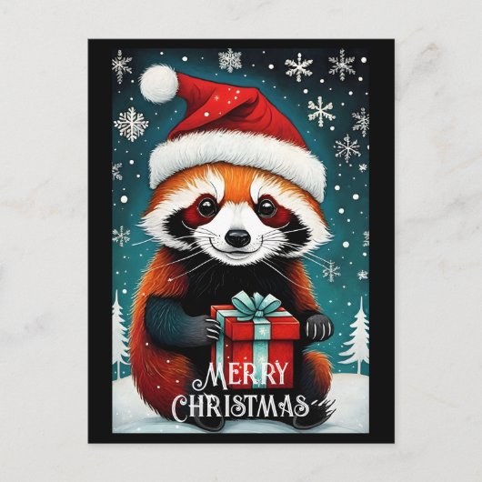 Schattige Santa Red Panda Sneeuwwitje Winter Kerst Briefkaart (Voorkant)