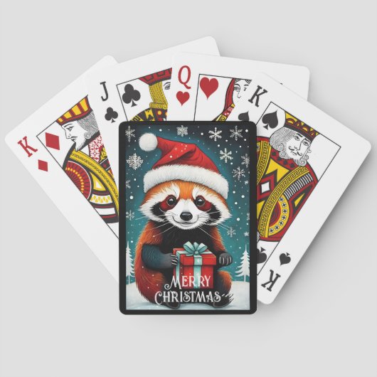 Schattige Santa Red Panda Sneeuwwitje Winter Kerst Pokerkaarten (Achterkant)