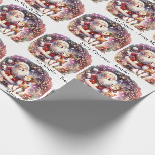 Schattige Santa Reindeer Voeg de naam van het kind Cadeaupapier