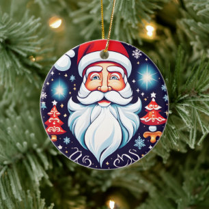 Schattige Santa Ronde Design Retro Keramisch Ornament