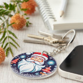 Schattige  Santa Ronde Design Retro Sleutelhanger (Voorkant Rechts)