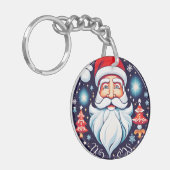 Schattige  Santa Ronde Design Retro Sleutelhanger (Voorkant Links)