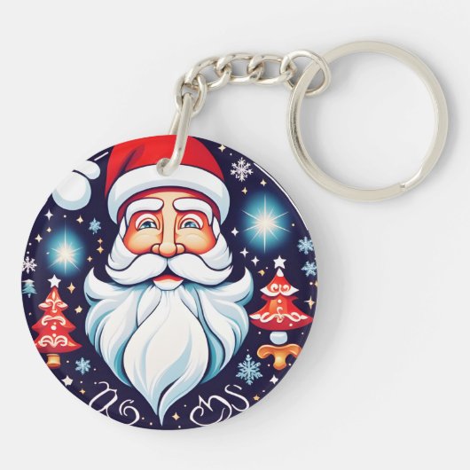 Schattige  Santa Ronde Design Retro Sleutelhanger (Achterkant)