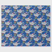 Schattige Santa Shark Wrapping Paper Cadeaupapier (Vlak)