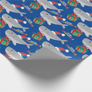 Schattige Santa Shark Wrapping Paper Cadeaupapier