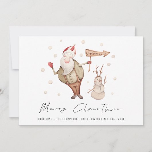 Schattige Santa Sneeuwman Vrolijk Kerstfeest Feestdagenkaart (Voorkant)
