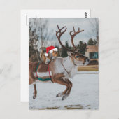 Schattige Santa Squirrel Leaping Reindeer in Snow Briefkaart (Voorkant / Achterkant)