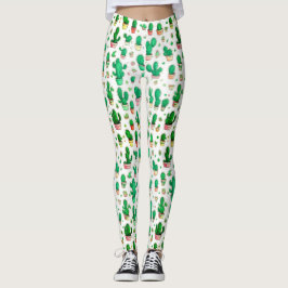 Schattige sappige groene cactus watercolorpatroon leggings