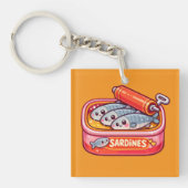 Schattige Sardines Kunnen Roze Oranje Sleutelhanger (voorkant)