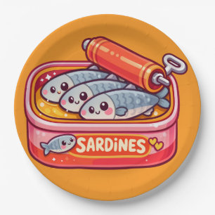 Schattige Sardines Vis Cartoon Papieren Bordje