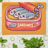 Schattige Sardines Vis Cartoon Theedoek (Gevouwen)