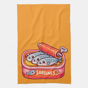 Schattige Sardines Vis Cartoon Theedoek
