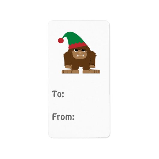 Schattige Sasquatch Kerst Elf Etiket (Voorkant)