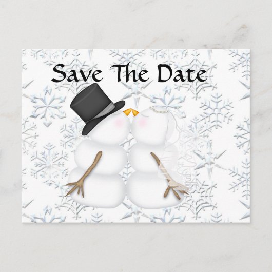 SCHATTIGE Save the Date BRIDE & GROOM Snowman Aankondigingskaart (Voorkant)