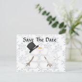 SCHATTIGE Save the Date BRIDE & GROOM Snowman Aankondigingskaart (Staand voorkant)