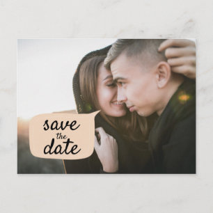 Schattige 'Save the Date' Perzik Woord Bubbel Foto Aankondigingskaart