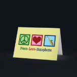 Schattige saxofoon feestdagen kaart<br><div class="desc">Peace Love Saxofoon cadeau met een vredesteken,  hart en sax. Bestel deze voor uw favoriete saxofoonspeler voor Kerstmis.</div>