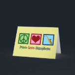 Schattige saxofoon feestdagen kaart<br><div class="desc">Peace Love Saxofoon cadeau met een vredesteken,  hart en sax. Bestel deze voor uw favoriete saxofoonspeler voor Kerstmis.</div>