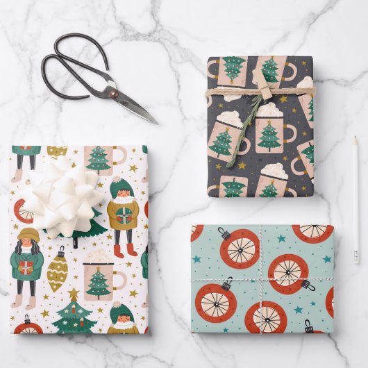 Schattige Scandi Kerstpatronen Inpakpapier Vel (Voorkant)