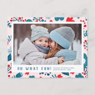 Schattige Scandinavisch Bloemen Kerstmis Foto Brie Feestdagenkaart