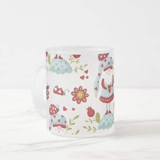 Schattige Scandinavisch Gnome en Natuur Pattern Matglas Koffiemok (Voorkant links)