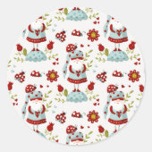 Schattige Scandinavisch Gnome en Natuur Pattern Ronde Sticker (Voorkant)