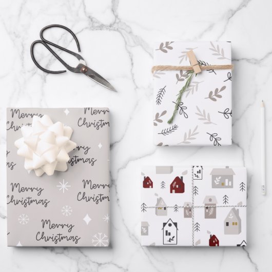 Schattige Scandinavisch vrolijk kerstpapier Inpakpapier Vel (Voorkant)