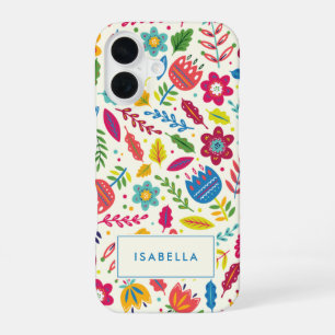 Schattige Scandinavische Bloemige Folkstyle Gepers iPhone 16 Hoesje