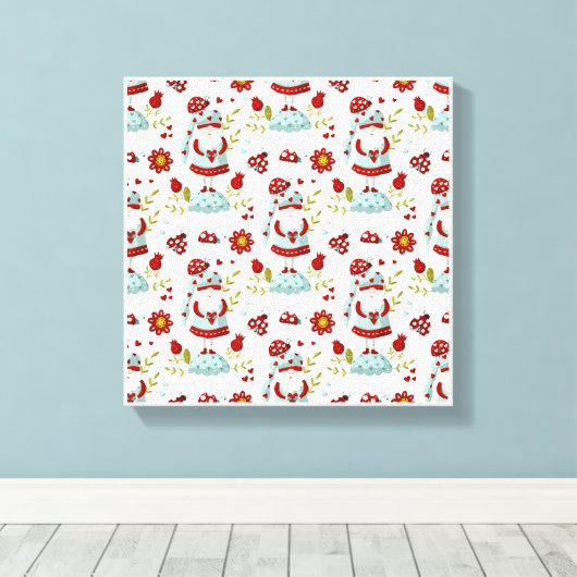 Schattige Scandinavische Kabouter Bloemmotief Canvas Afdruk (Insitu (Houten vloer))