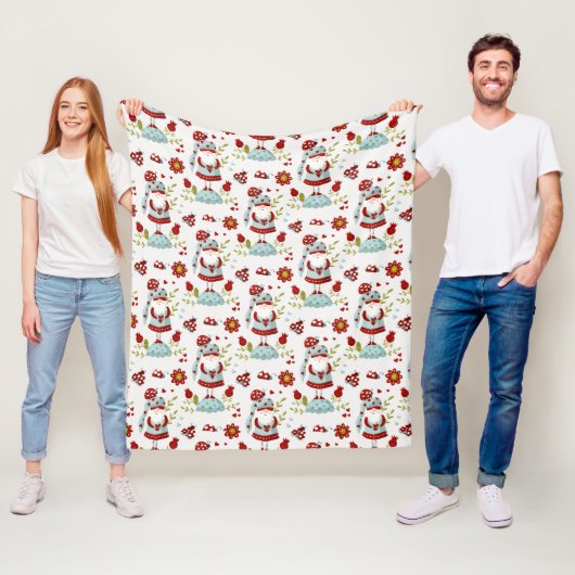 Schattige Scandinavische Kabouter Bloemmotief Fleece Deken (In situ)