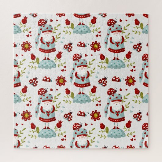Schattige Scandinavische Kabouter Bloemmotief Legpuzzel (Verticaal)