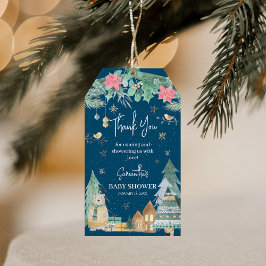 Schattige Scandinavische Winter Baby Shower Bedank Cadeaulabel