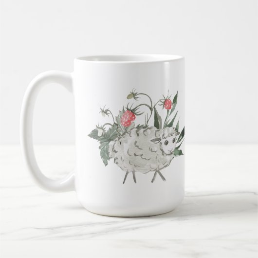 schattige schaafdame voegt tekst toe koffiemok (Links)