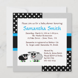 Schattige Schaap Baby shower Uitnodiging Blauw Zwa