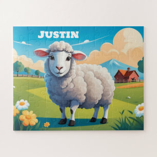 Schattige Schaap bij Boerderij Gepersonaliseerd Ki Legpuzzel