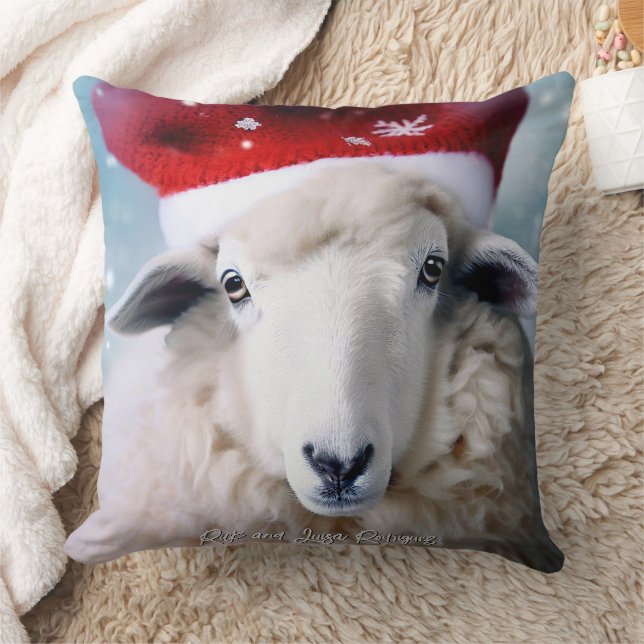 Schattige Schaap Dragen Rood Pet Kerst Kussen (Deken)